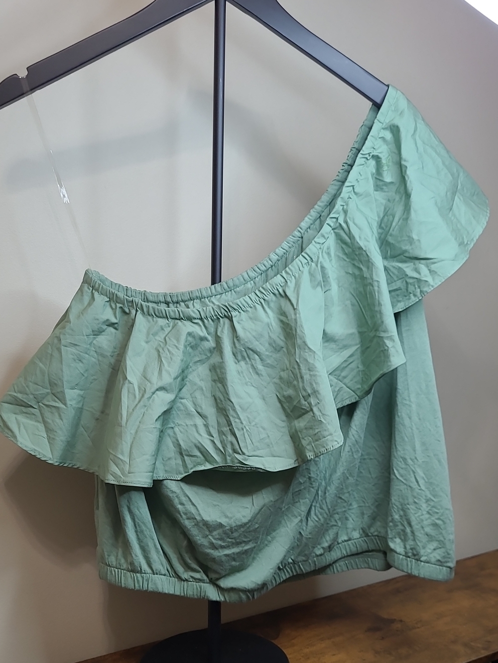 NWT A New Day Sage Green One-Shoulder Ruffle Crop Top size XXL